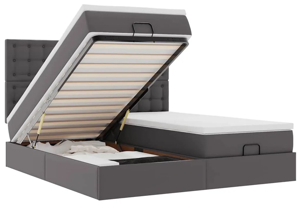 3314501 vidaXL Османска легло с матраци&LED, сиво, 160x200 см, изкуствена кожа