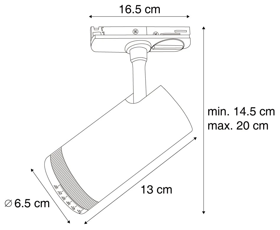 Модерен черен прожектор за 1-фазна релсова система, включващ LED, въртящ се и накланящ се - Iconic Zoom
