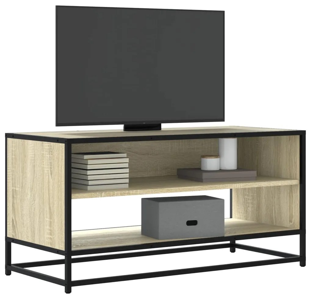 848885 vidaXL ТB шкаф, сонома дъб, 91x40x46 см, инженерно дърво и метал