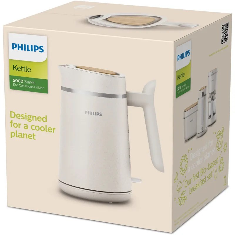 Електрическа кана Philips HD9365/10 Conscious collection, 2200 W, 1.7 л, Автоматично изключване, Филтър срещу варовик, Матово бял