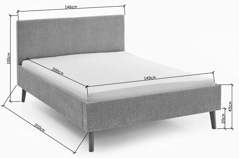 Бяло/кремаво двойно легло 140x200 cm тапицирано без ламелно дъно Leira – Meise Möbel