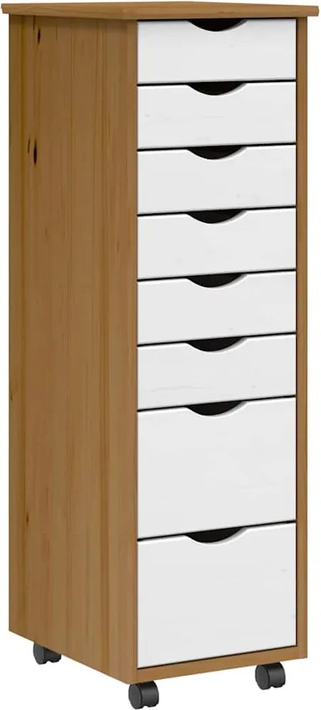 4015787 vidaXL Шкаф с чекмеджета на колелца MOSS, меденокафяв, бор масив