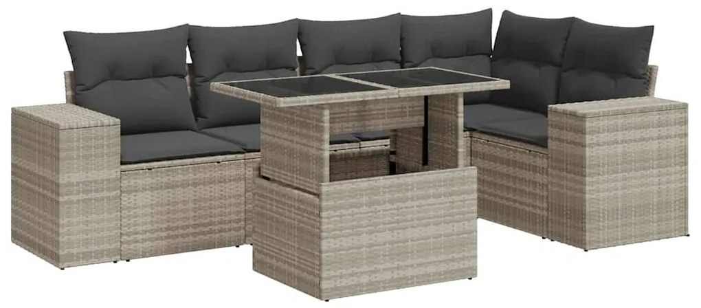 3326803 vidaXL Градински комплект с възглавници, 6 части, светлосив полиратан