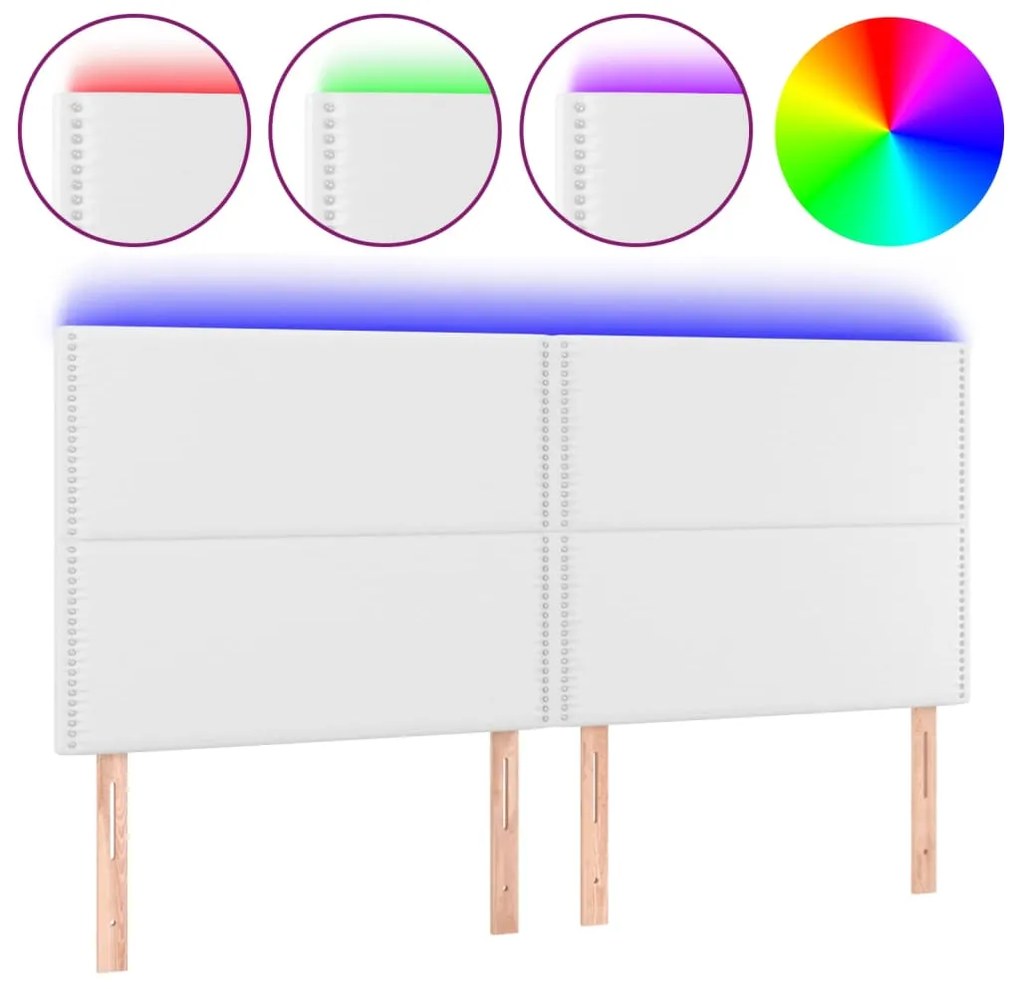 3122381 vidaXL LED горна табла за легло, бяла, 160x5x118/128см изкуствена кожа