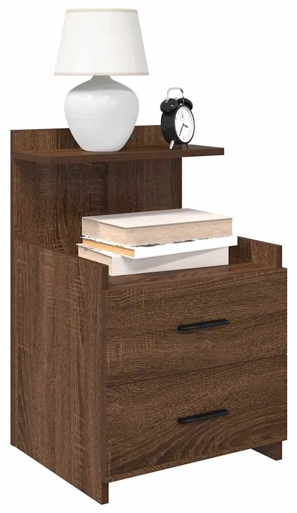 858644 vidaXL Нощно шкафче с 2 чекмеджета, кафяво, дъбово, 40x36,5x62 см