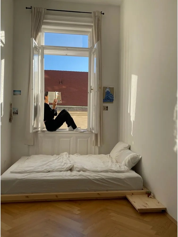 Единично легло 90x200 cm от масивен бор без табла с включена подматрачна рамка в естествен цвят Dock – Karup