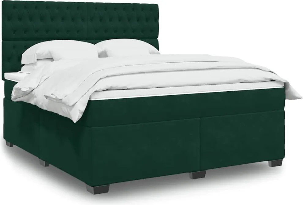 3293287 vidaXL Боксспринг легло с матрак, тъмнозелено, 180x200 см, кадифе
