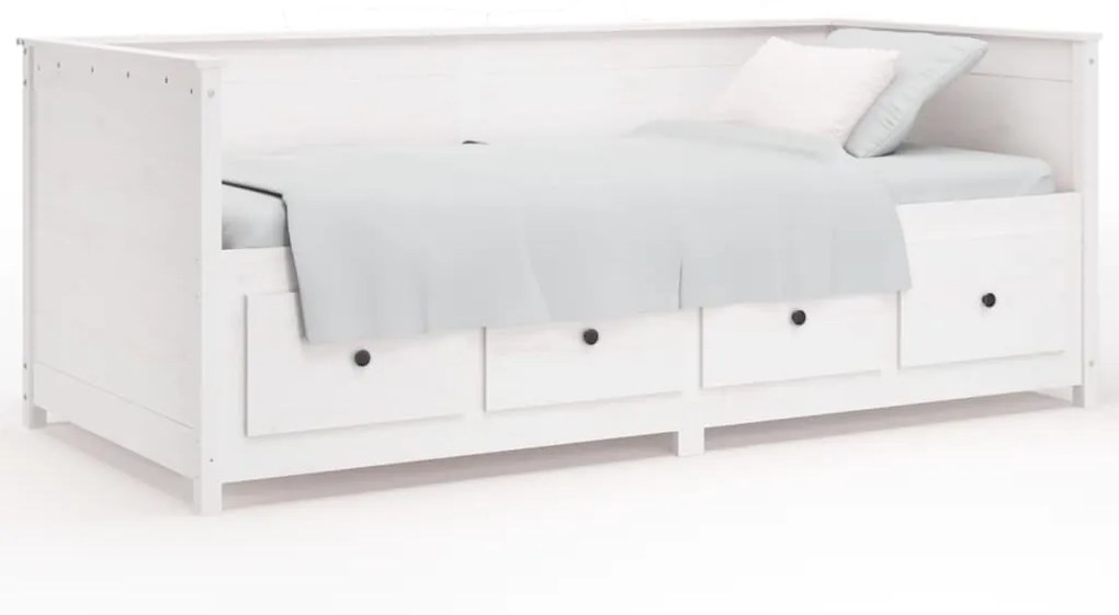 820902 vidaXL Дневно легло без матрак, бял, 90x200 см, борово дърво масив