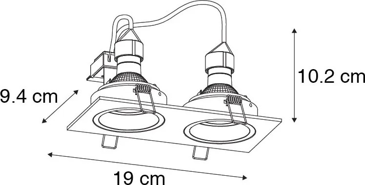 Интелигентен вграден прожектор черен правоъгълен регулируем вкл. 2 WiFi GU10 - Chuck
