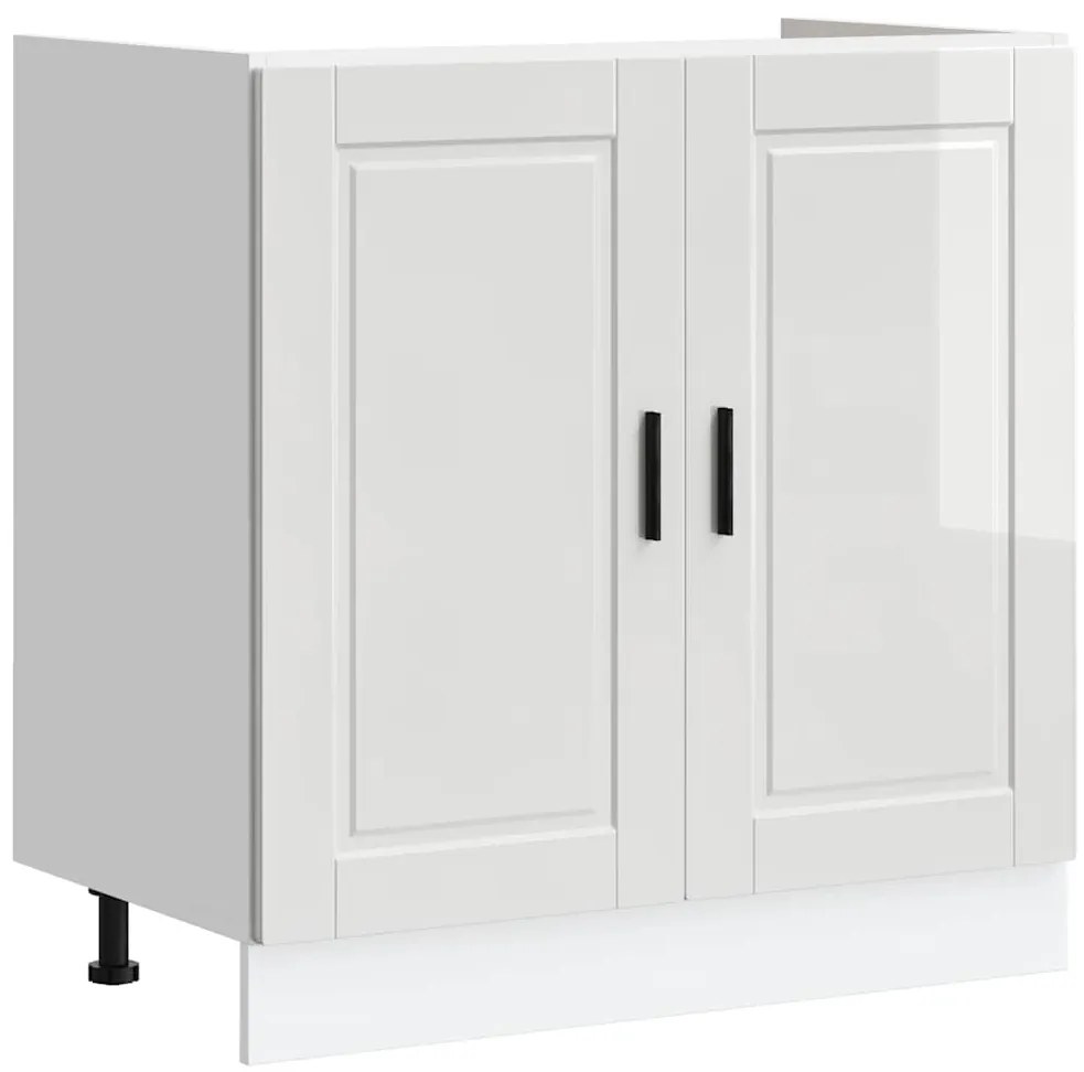 853929 vidaXL Шкаф за мивка, Porto, бял гланц, 80x46x81,5 см, инженерно дърво