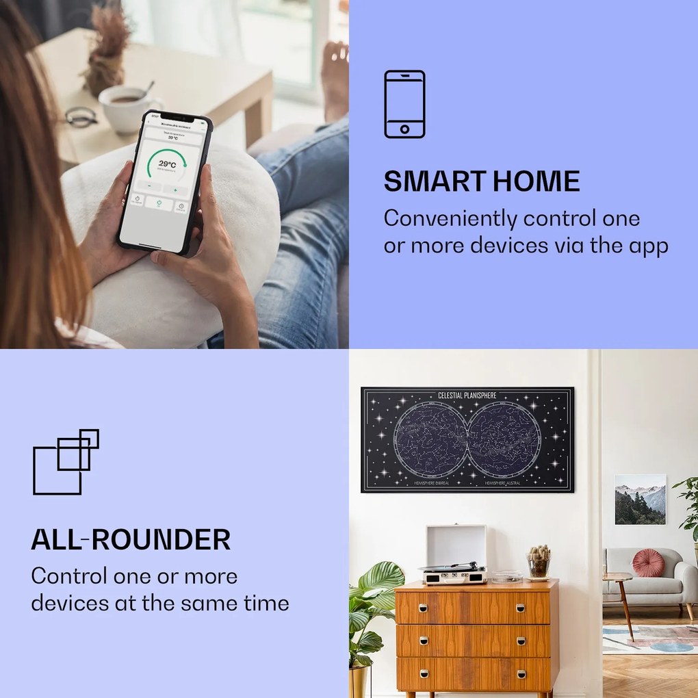 Klarstein Wonderwall Air Art Smart, инфрачервен отоплител, карта на небето, 120 х 60 см, 700 W