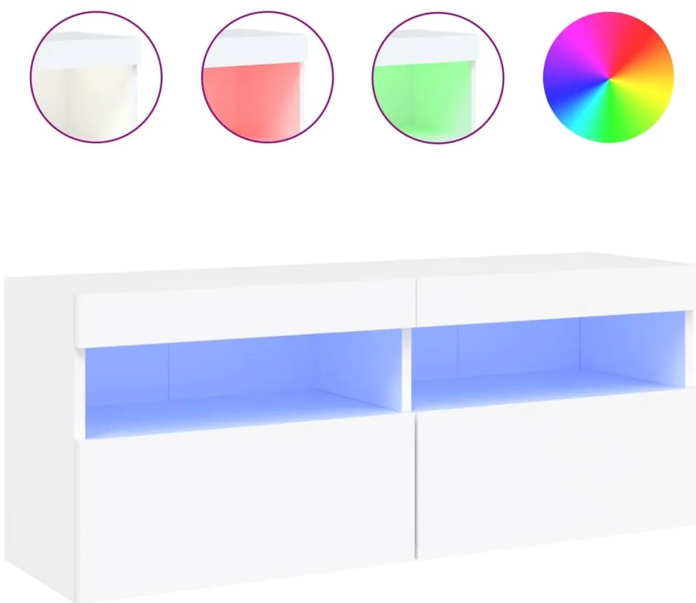 837211 vidaXL Стенен ТВ шкаф с LED осветление, бял, 100x30x40 см