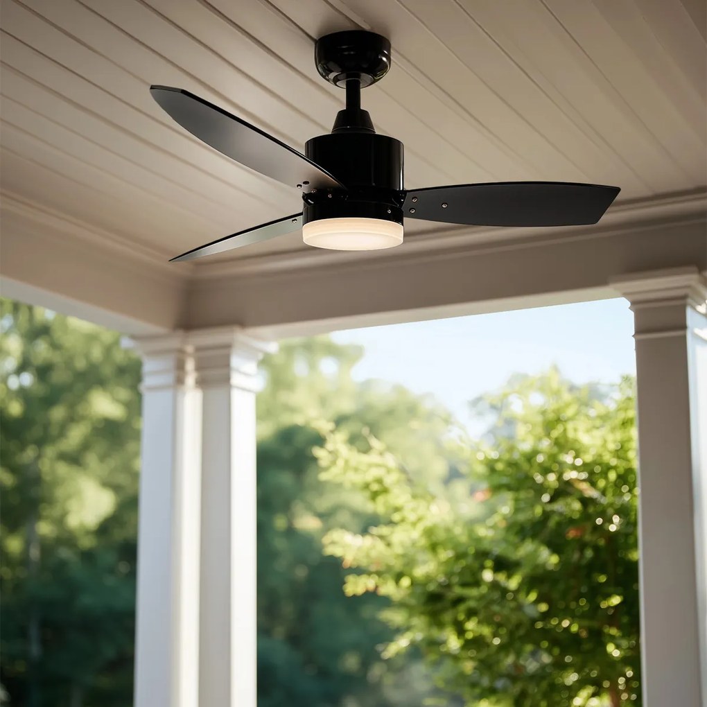 Външен вентилатор за таван черен 91,3 см вкл. LED димируем с дистанционно управление IP44 - Toledo