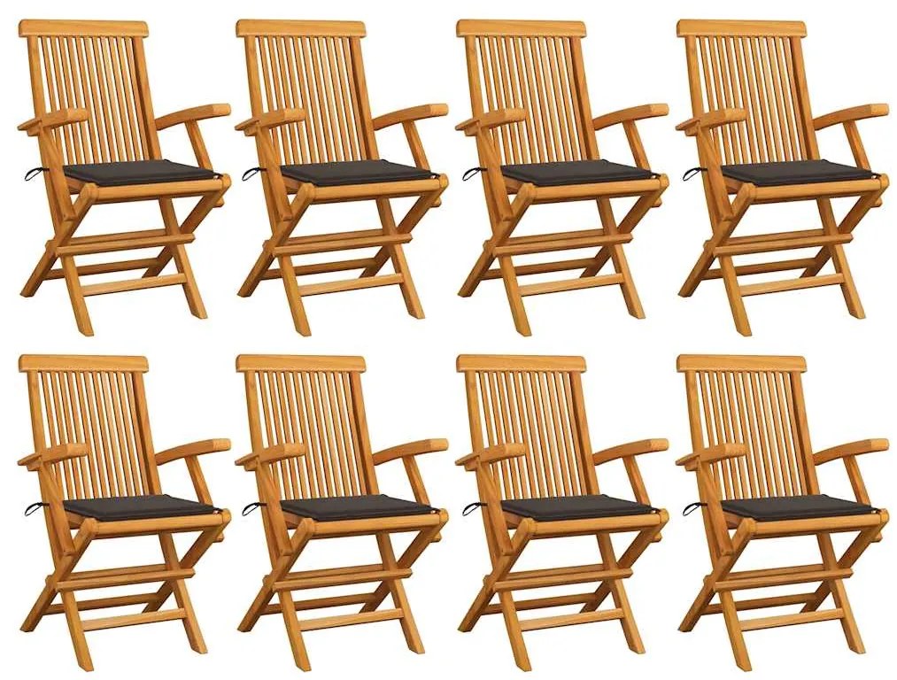 3072897 vidaXL Градински столове с възглавници таупе 8 бр тиково дърво масив