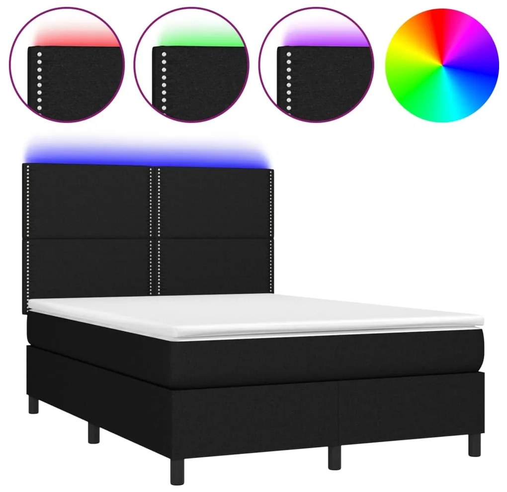 3134791 vidaXL Боксспринг легло с матрак и LED, черно, 140x190 см, плат