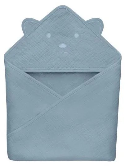 Lionelo - Детска хавлия с качулка от мушлин, цвят сиво небе