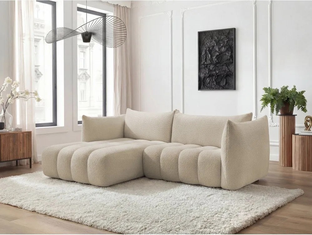 Бежов ъглов диван от прежда с примки от букле (ляв ъгъл) Azra – Bobochic Paris