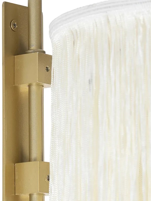 Ориенталски стенен аплик златен с кремав абажур с ресни - Franxa