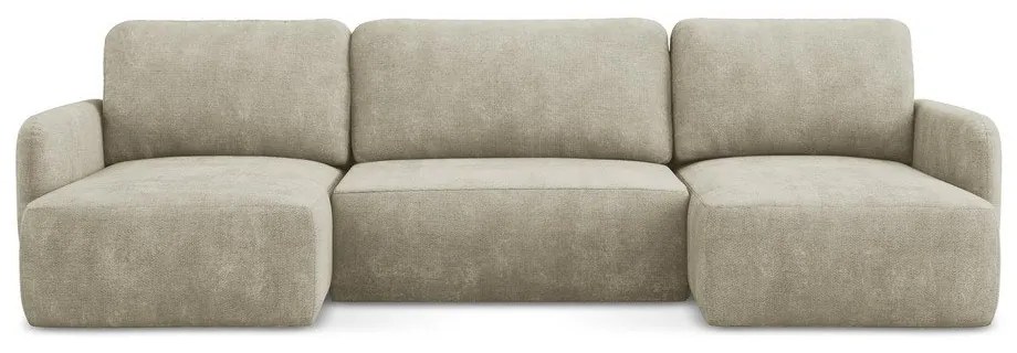 Бежов шенилов разтегателен ъглов диван с място за съхранение (U форма) Lilo – Makamii