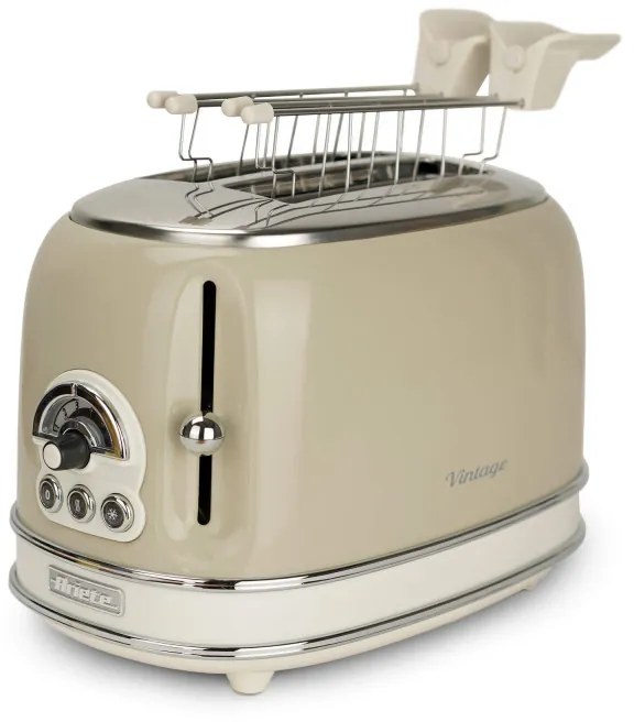 Тостер за хляб Ariete VINTAGE 0155/03, 810W, 2 филии, 3 функции, 6 степени, Подвижна тава за трохи, Бежов