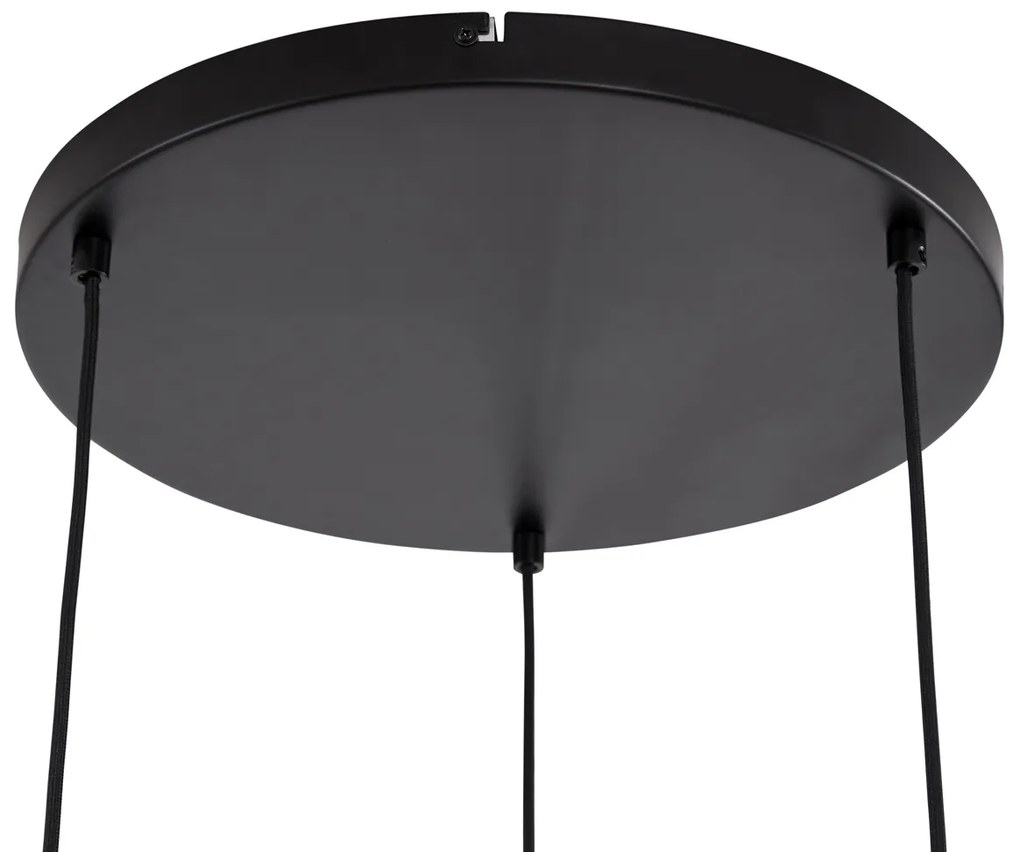 Japandi висяща лампа черна и златна с бежов абажур 3 светлини - Pluni