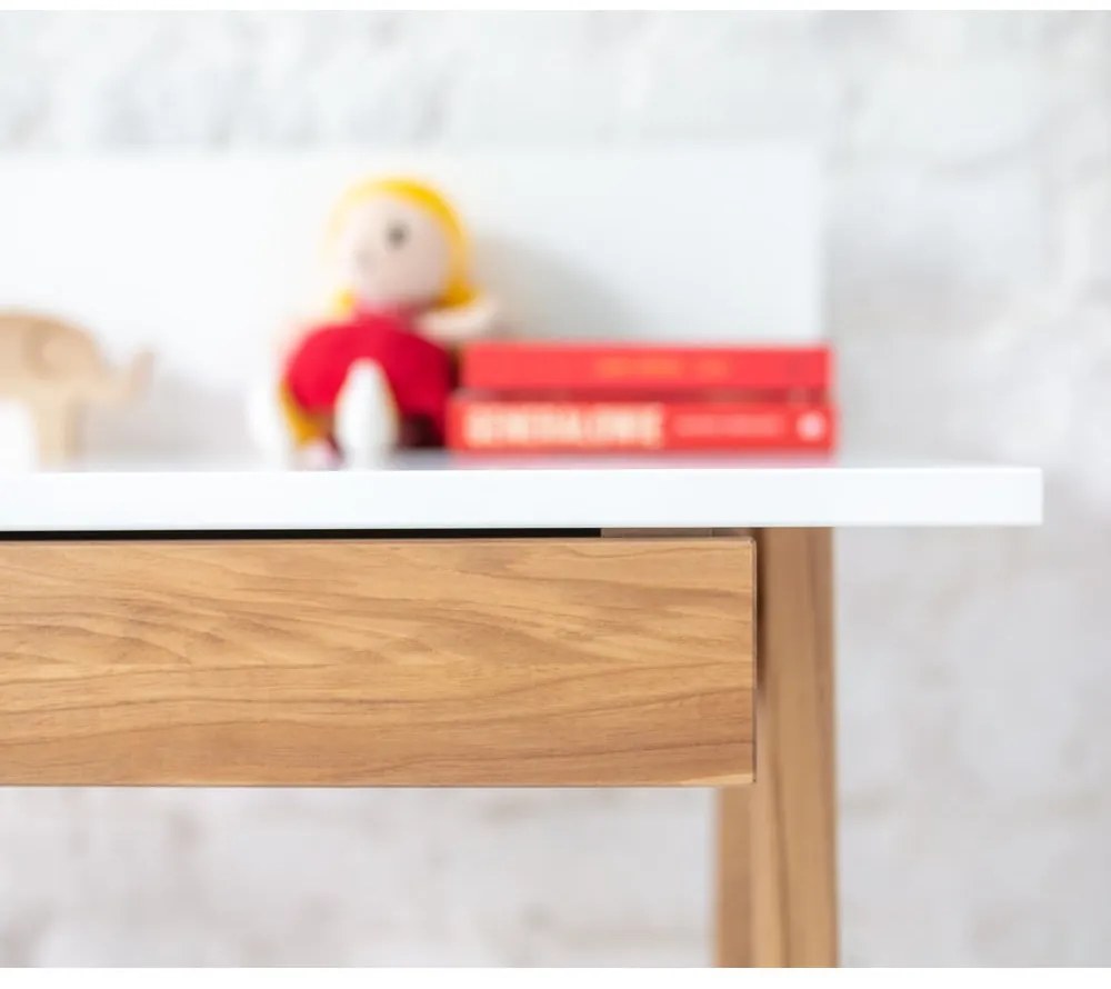 Бяло бюро с основа от ясенова дървесина, дължина 85 cm Luka - Ragaba