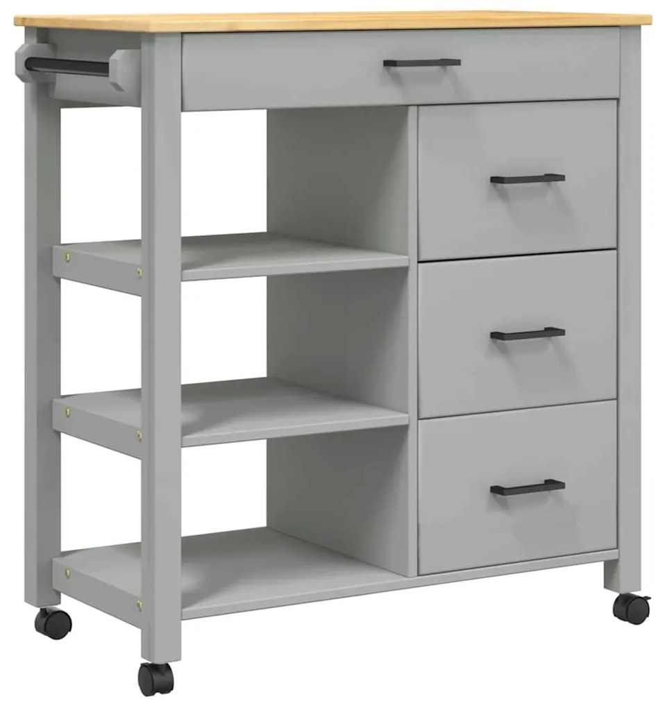 376113 vidaXL Кухненска количка "MONZA" 84x40x88,5 см борово дърво масив