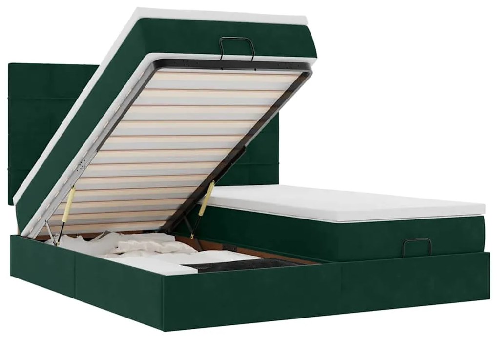 3314630 vidaXL Османска легло с матраци и LED, тъмнозелено, 200x200 см, кадифе