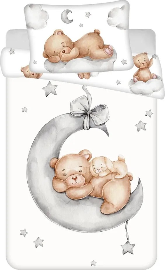 Бяло памучно детско спално бельо 100x135 cm Teddy Bear "Ribbon" – Jerry Fabrics