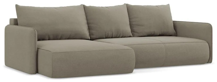 Бежов разтегателен ъглов диван с място за съхранение (ляв ъгъл) Nanea – Makamii