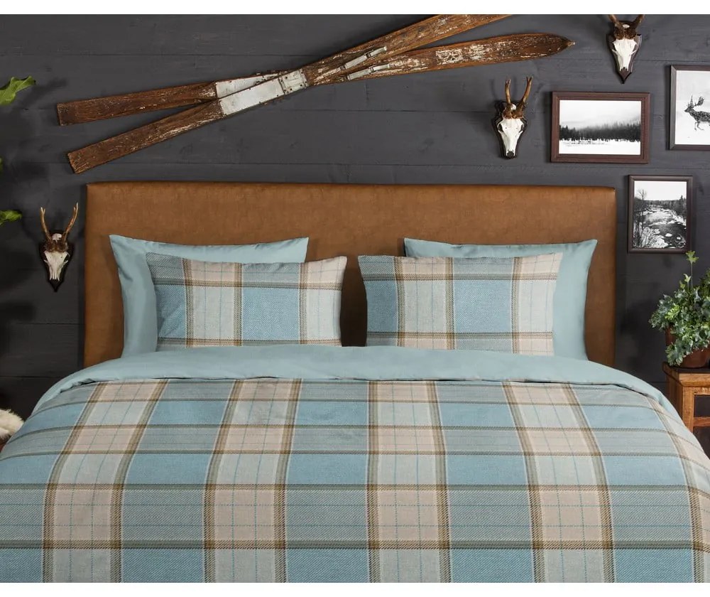 Синьо двойно удължено фланелено спално бельо 200x220 cm Jacco – Good Morning