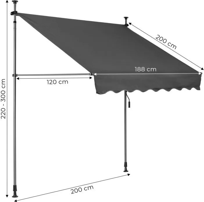 Тента за балкон за тераса с регулируем наклон - сива Šírka: 300 cm