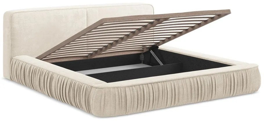 Кремаво тапицирано двойно легло с място за съхранение и решетка 180x200 cm Keoni - Makamii