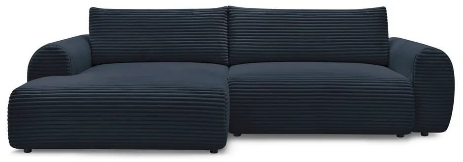 Тъмносин разтегателен ъглов диван от рипсено кадифе (ляв ъгъл) Lucien – Bobochic Paris