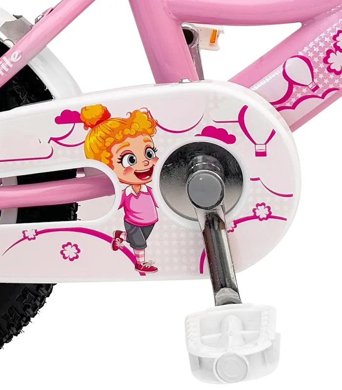 Детски велосипед с помощни колела, водеща щанга, кошница и звънец 12 – за деца на възраст от 2,5 до 4 години