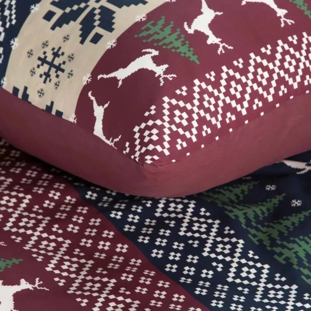 Коледен памучен комплект чаршафи с норвежки елен и дърво Ширина: 220 см | Дължина: 200 см