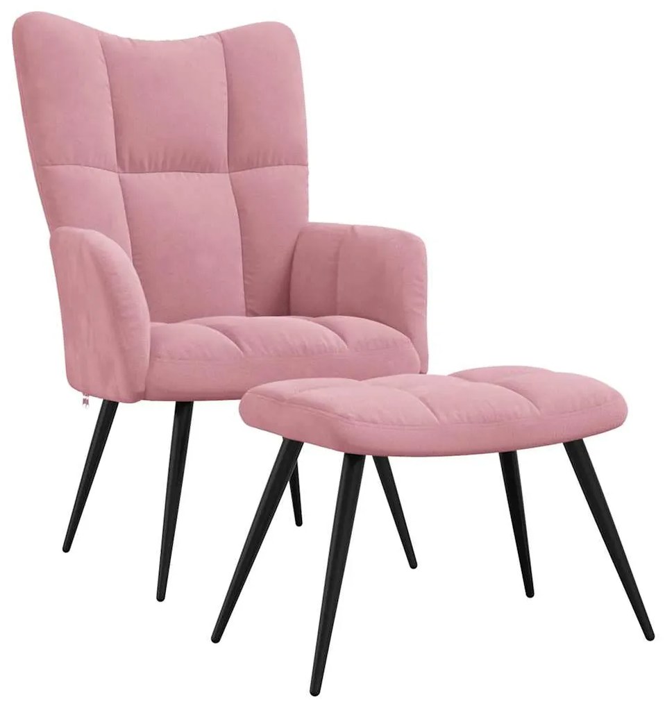 328088 vidaXL Релаксиращ стол с табуретка, розов, кадифе