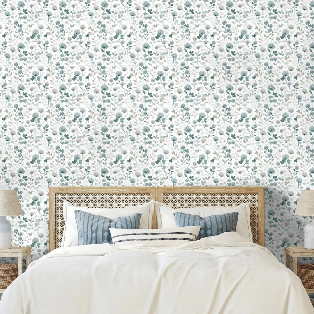 Самозалепващ тапет – Нежни сини цветя с листа