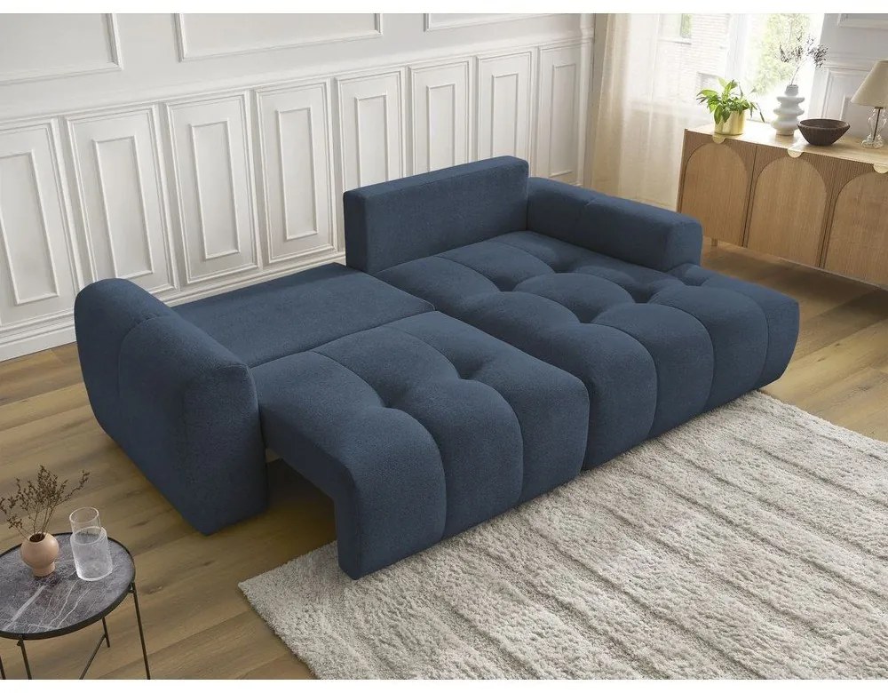 Син шенилов сгъваем/с място за съхранение ъглов диван (десен ъгъл) Roxelane – Bobochic Paris