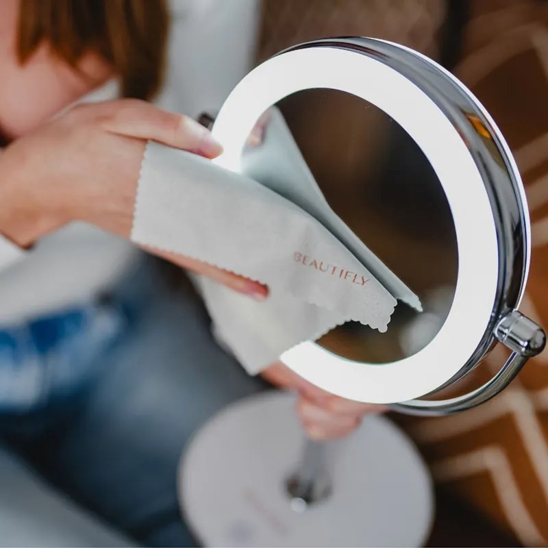 Козметично огледало Beautifly Looking Glass Light, 14.5 см, 10х увеличение, USB-C, LED, 360° регулиране, Сребрист