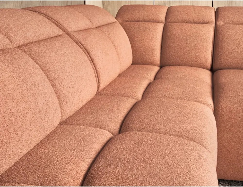 Сгъваем с място за съхранение ъглов диван от букле в цвят сьомга (ляв ъгъл L форма) Falconn – ELTAP