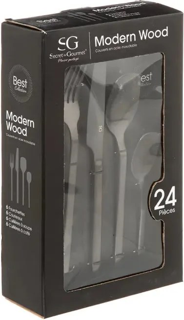 Комплект прибори Secret de Gourmet Modern Wood, Инокс, 24 части