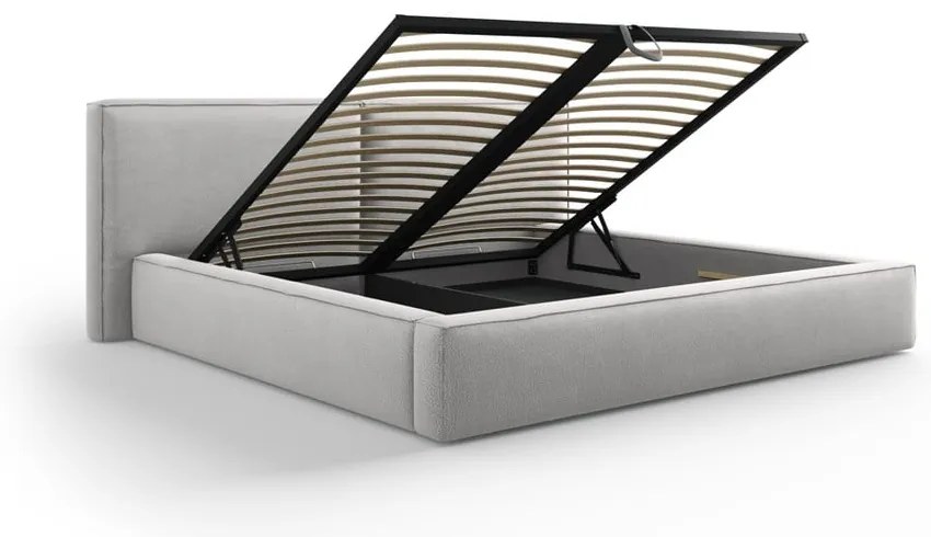 Светлосиво тапицирано двойно легло с място за съхранение и решетка 200x200 cm Arendal - Cosmopolitan Design