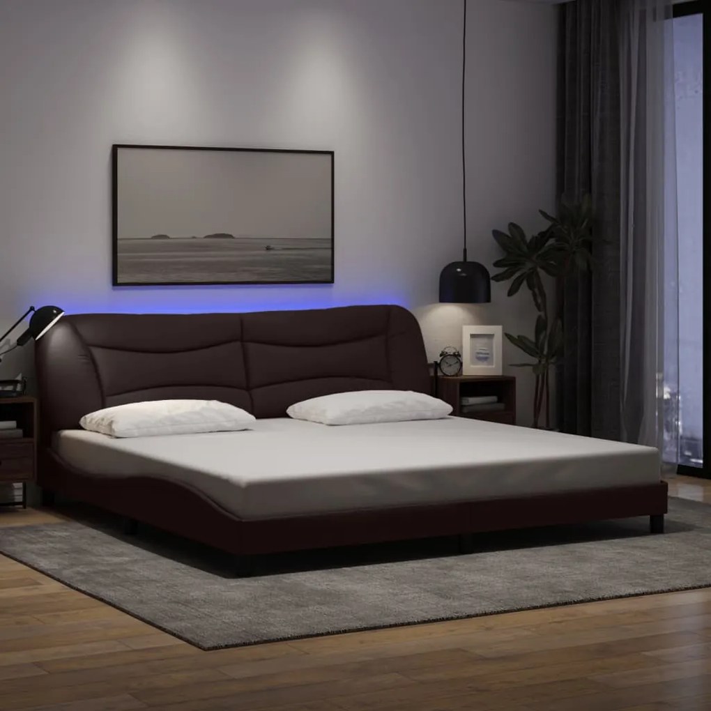 3213728 vidaXL Рамка за легло с LED без матрак Hvar, тъмнокафява, 200x200 см, плат