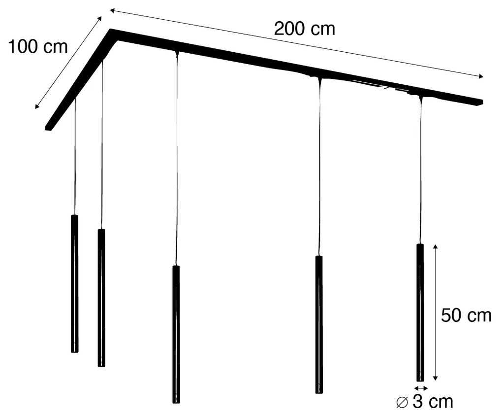 Модерна релсова осветителна система с 5 висящи лампи черна 1-фазна - Iconic Frini