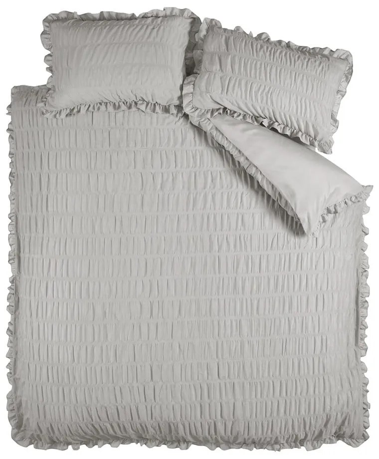 Сиво двойно удължено крепово спално бельо 230x220 cm Seersucker Frill – Catherine Lansfield