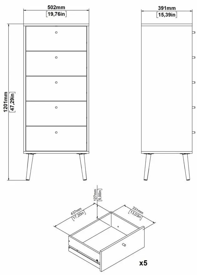 Антрацитен висок скрин 50x120 cm Bodo - Tvilum