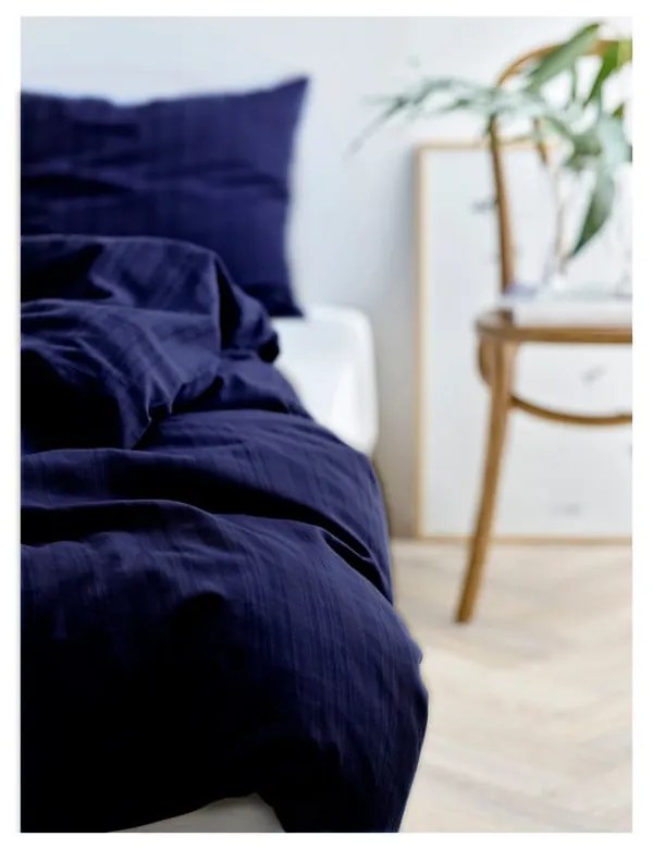 Тъмносиньо единично спално бельо от дамаск 140x200 cm Noble – Södahl