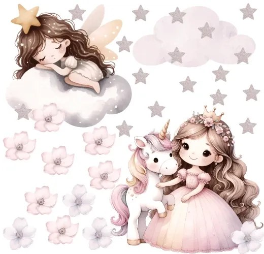 Стикер за стена за детска стая, детска стая и ясла - принцеса и еднорог Šírka: 60 cm | Dĺžka: 120 cm