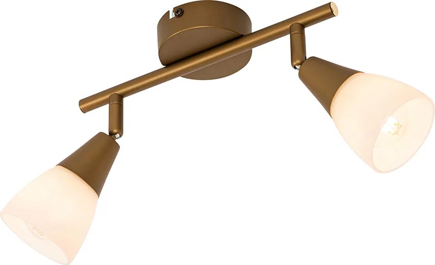 Класически таванен прожектор златен с матово стъкло 2-светлина - Madi